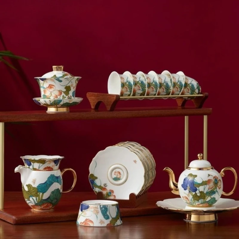 

21 head tea set, ceramic teacup set, gift does not include wooden frame