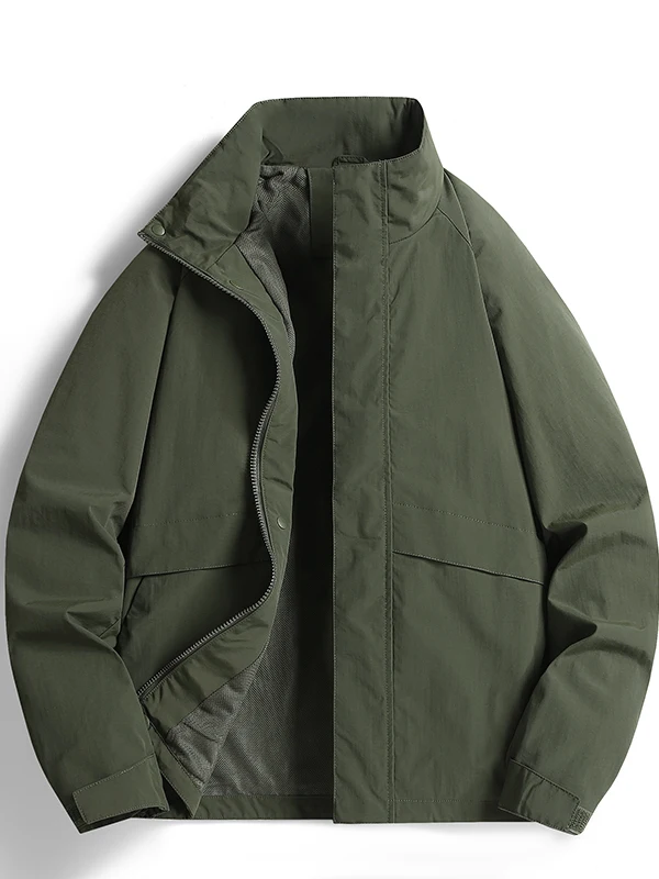 

Мужская повседневная куртка свободного кроя на осень-зиму с воротником-стойкой, ветрозащитная, из нейлона, с длинными рукавами, на молнии, с боковыми карманами, для повседневной носки