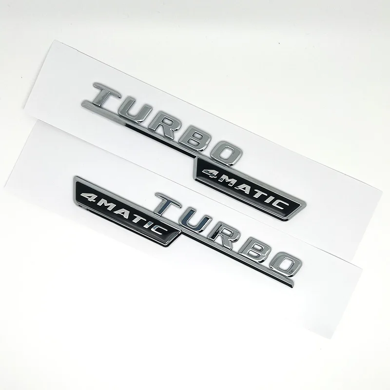 2pcs Car Letters Fender Trim Badge Turbo 4matic Plus Emblem Sticker For Mercedes AMG A45 CLA45 C117 GLA45 GLE53 X247 Accessories