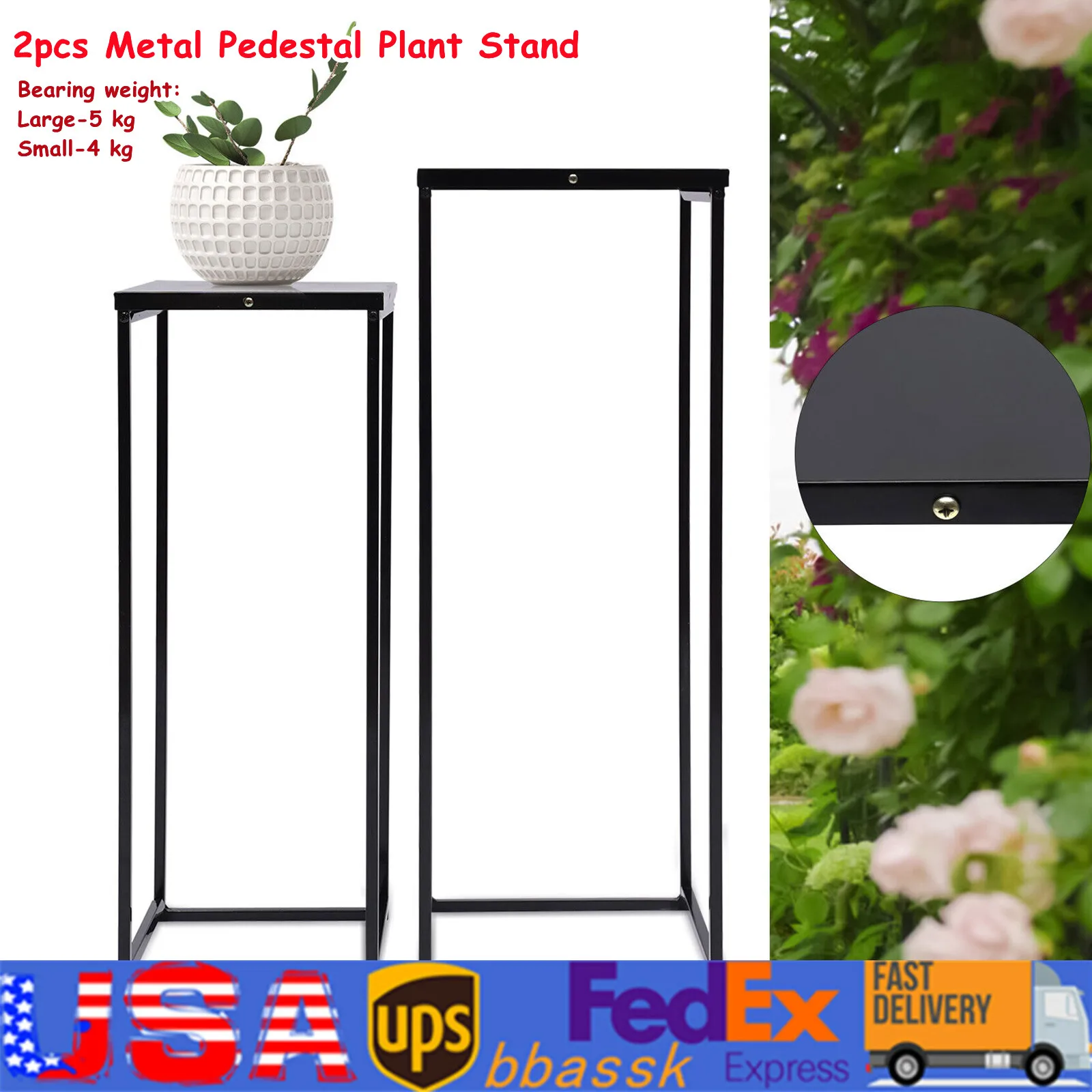 

Black Set of 2 Metal Stand Plant Stand High Square Rack Flower Holder Wedding Living Room Patio Garden Indoor/Outdoor