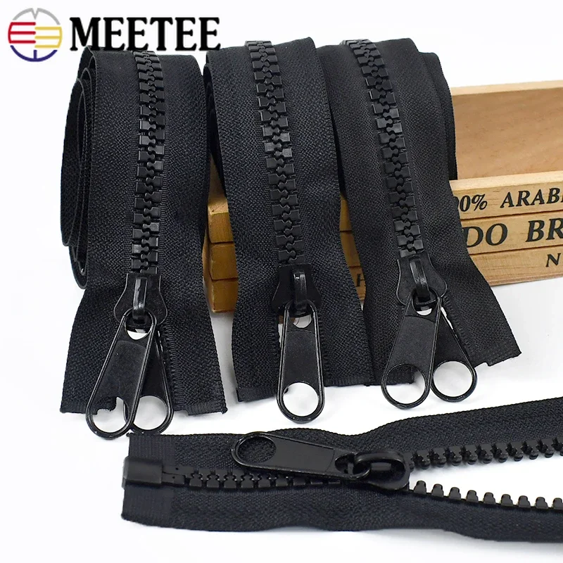 60-500cm Meetee 10# Sewing Resin Zippers Open End Single Double Sided Slider Zipper Bags Coat Tent Black Zip Repair Accessories