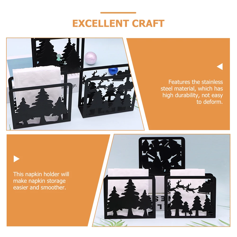 

Stainless Steel Napkin Holder Black Metal Standing Decorative Tissue Rack Fits All Sizes for Party Holiday Kitchen Table Top Use