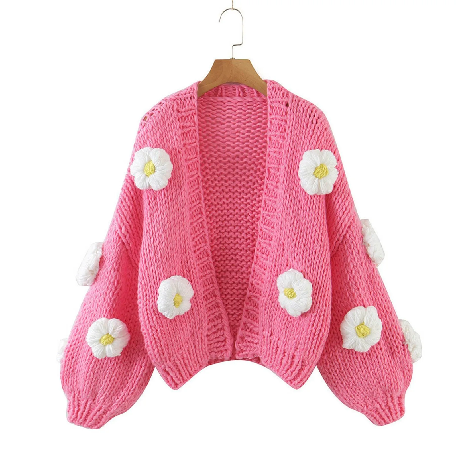 Fashion Vintage Cardigans Sweater Sweet Color Floral Knitted Sweaters for Women Long Sleeve Single Button Knitting Sweater