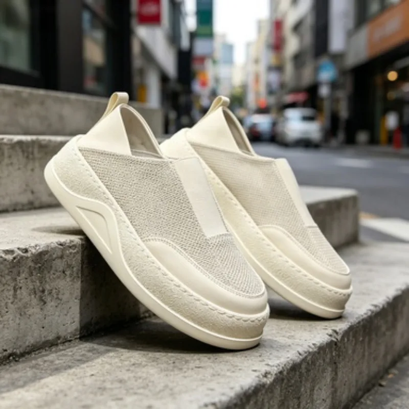 

Summer Thick Bottom Men's Shoes New Trendy Brand Slip-On Breathable Casual Board Shoes Korean Style Plain All-Match Heighteni