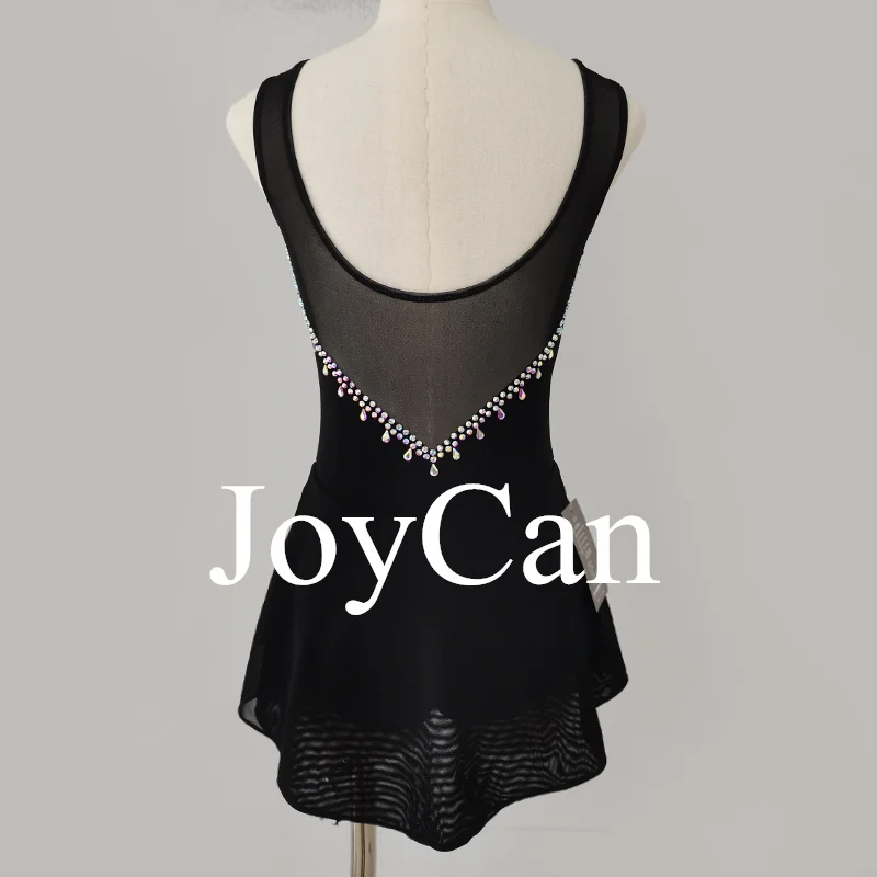 JoyCan Vestido de patinaje artístico para niñas y mujeres, ropa de baile elegante de LICRA negra para competición