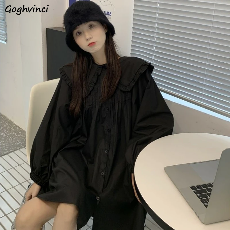 

Рубашки с воротником Питера, женские корейские модные шикарные универсальные свободные рубашки с оборками, повседневная уличная одежда с длинными рукавами, весенние топы, популярные