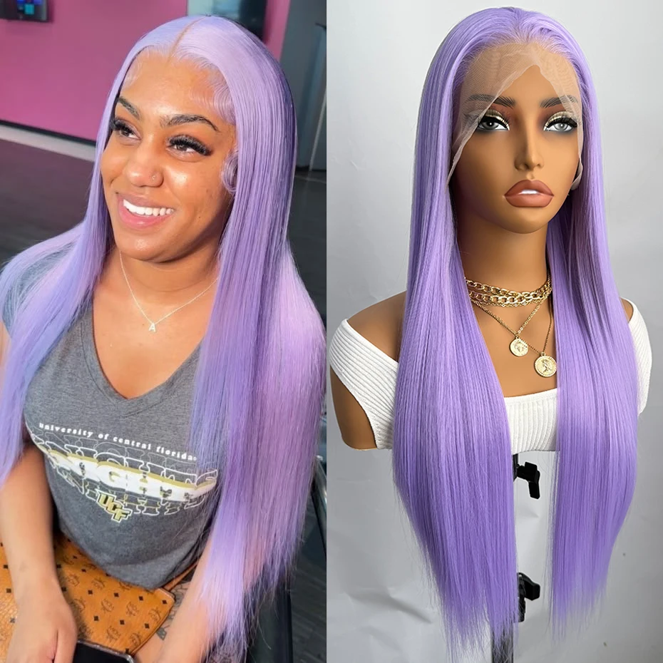 

Лавандово-фиолетовый прямой парик 13x4 с кружевной передней частью для женщин, термостойкий, из синтетических волос, для повседневной носки, косплея, вечеринок, натуральный вид
