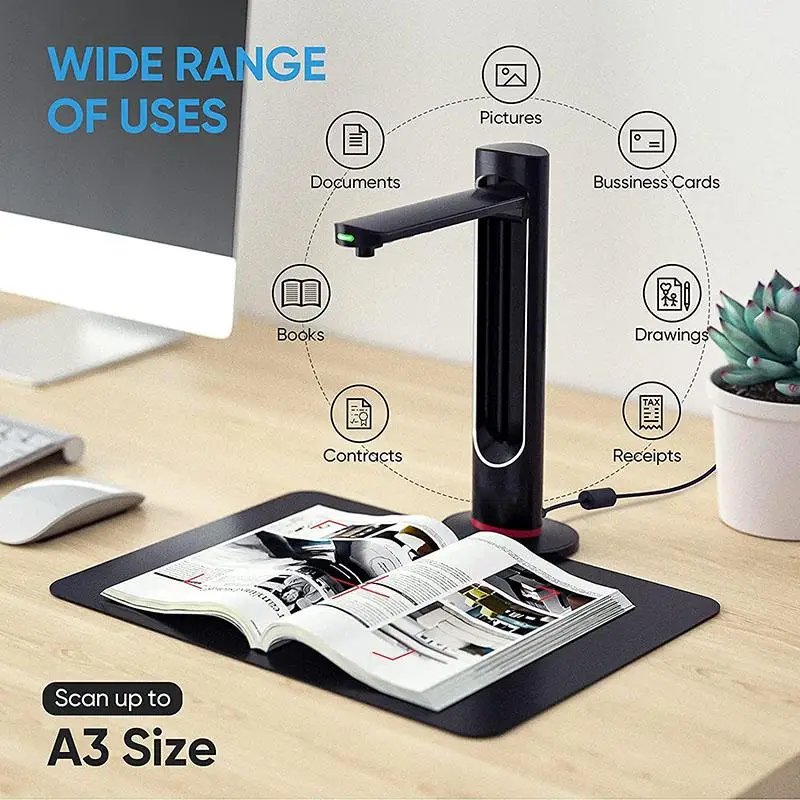 Used A3 Document Scanner USB Auto-Flatten, LED Control Button & Foot Pedal, AI Finger Removal, 120+ Languages