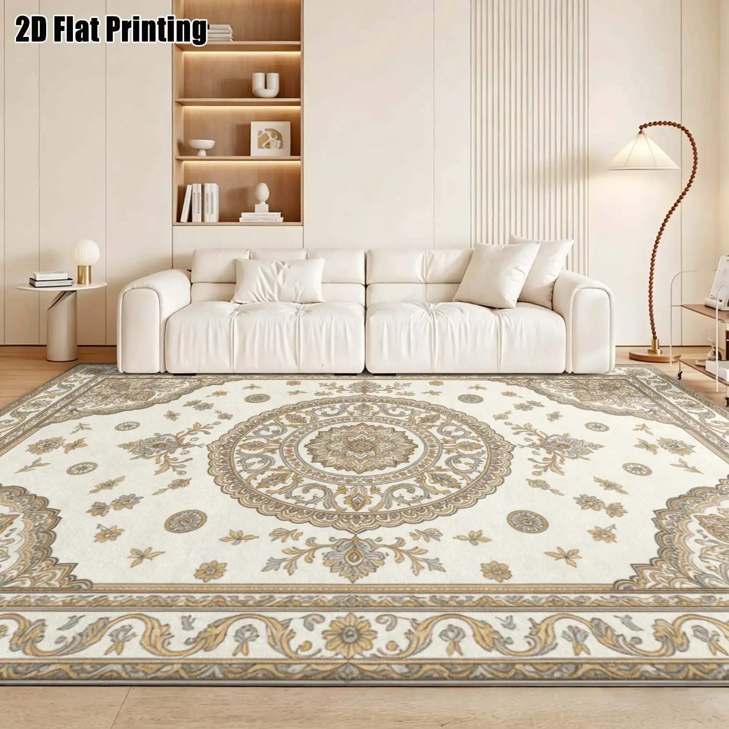 1Pc 2D Printed Carpet: Beige-Brown European Scroll Flower & Grass Pattern, Retro Luxury Home Decor Rug, Washable, Multi-Size for Entrance, Dining, Living, Bedroom Etc