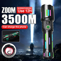 800W High Power White Laser Flashlight with Luminous Strips 3500 Meter Long-Range TYPE-C USB Rechargeable Zoomable Camping Lamp