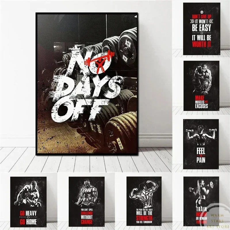 Canvas Painting Poster Print Bodybuilding Motivational Quote Gym Room Fitness Sports Mural Wall Art Pictures for Home Decor