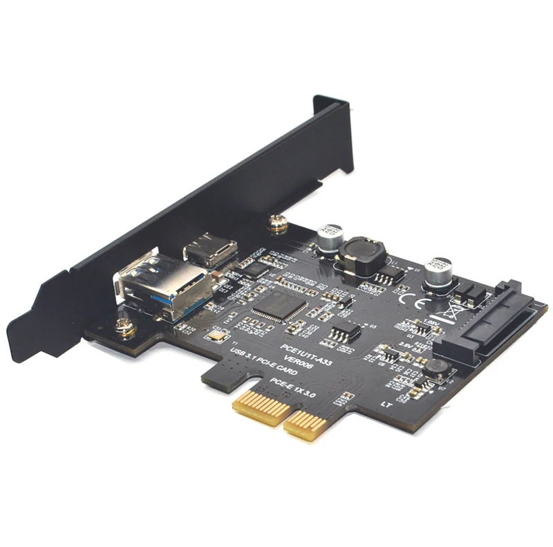 SuperSpeed USB 3.1 Tipo C + USB 3.0 PCI-Express Cartão de Expansão Riser 15pin SATA Conector De Alimentação PCIE X1 Adaptador ASM3142 Chipsets