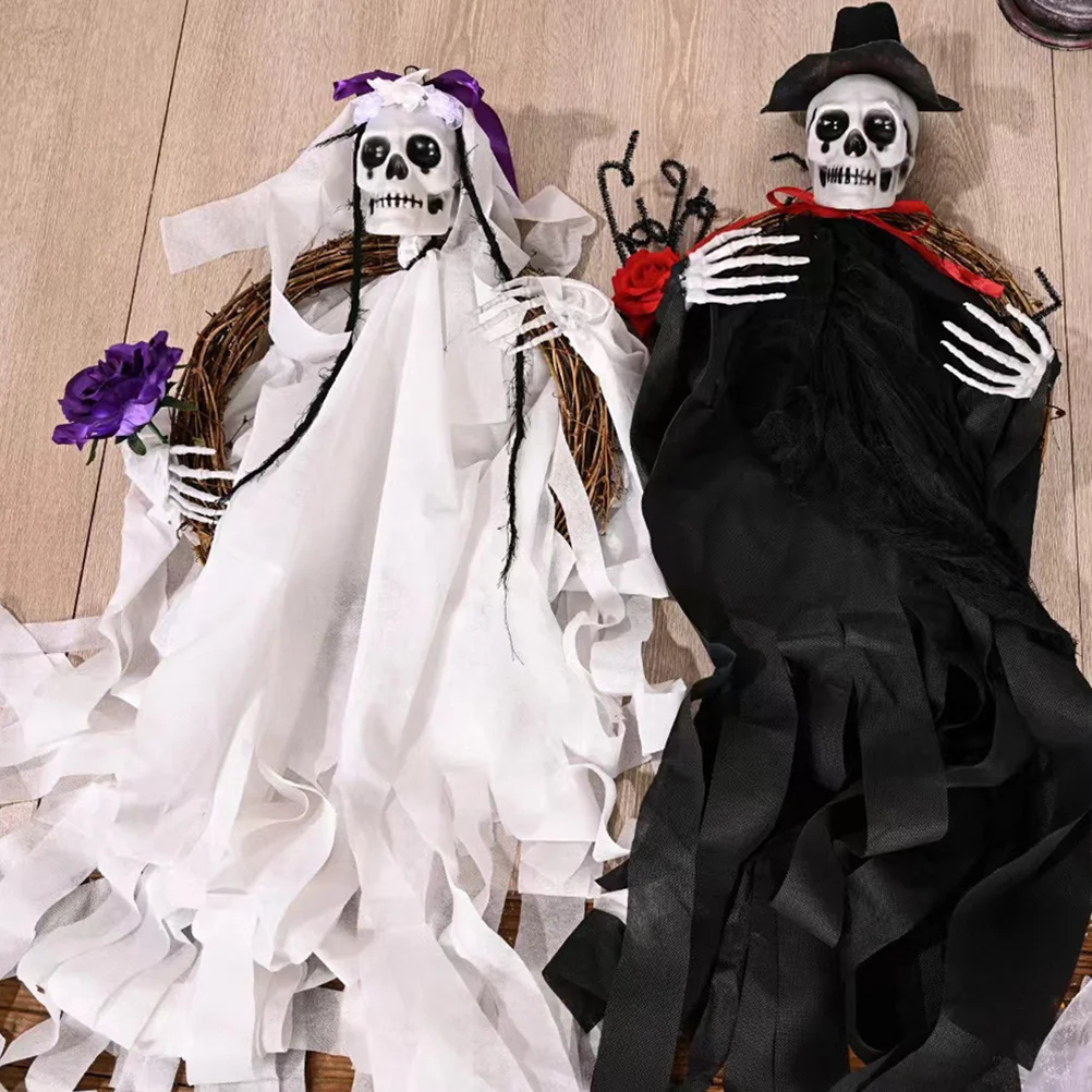 

Halloween Skull Ghost Wreath Hanging Decor Front Door Wall Hanging Party Haunted House Decoration Supplies Halloween Wreath