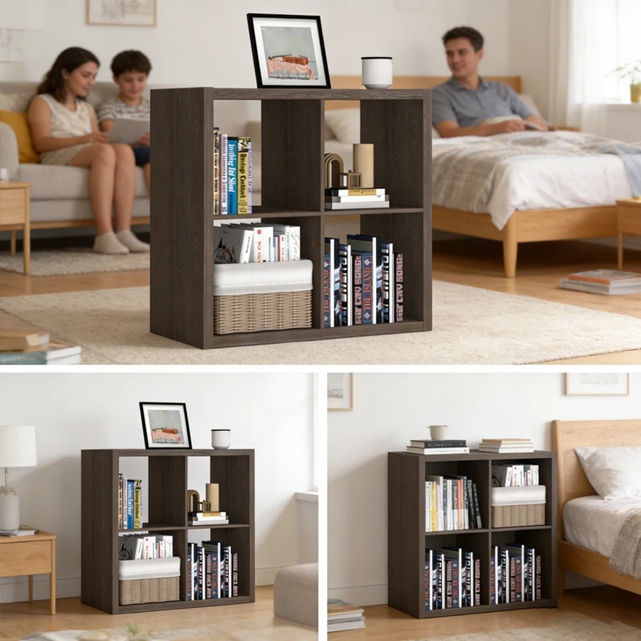 2026 Wooden Thick Frame 4 Cube Storage Organizer Shelf with Anti-Tipping Kits, Reversible Open Back, Horizontal & Vertical Dual-Use. Ideal for Home, Office, Bedroom, Kitchen and Living Room (White, Chocolate Black, Light Coffee, 11 Inch)