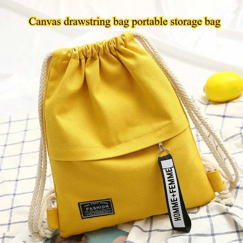 

1 Pc Canvas Drawstring Bag Portable Storage Bag Dual Shoulder & Single Shoulder Backpack Casual Travel Bag For Women Men
