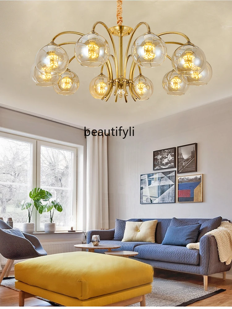 LBX Post-Modern Glass Ball Living Room Dining Room Chandelier American Minimalist Bedroom Light