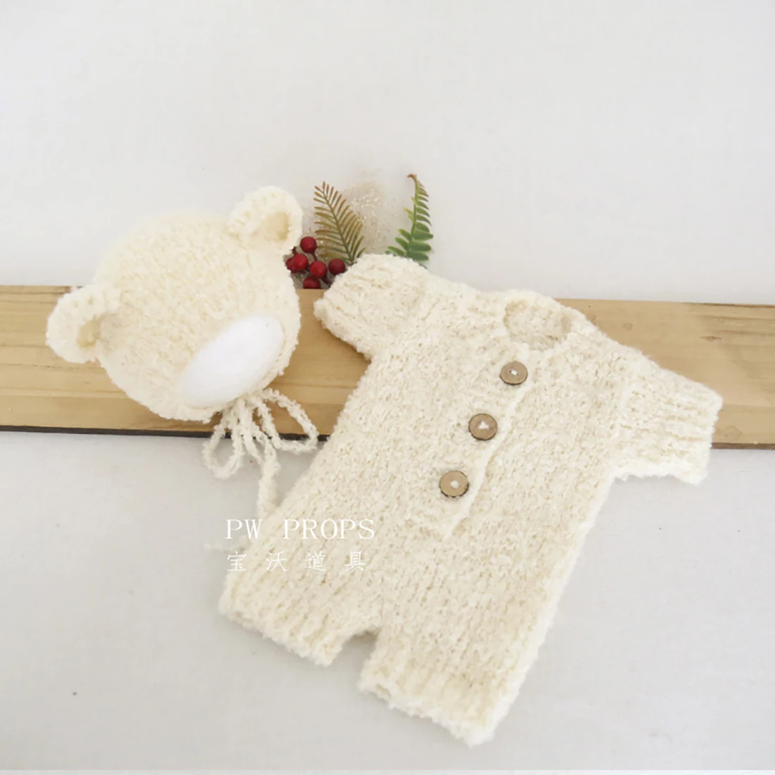 Vintage Knitted Fluffy Rabbit Romper Bonnet Set Newborn Photography Props Baby Outfit Set Infant Teddy Bear Clothes Photo Shoot