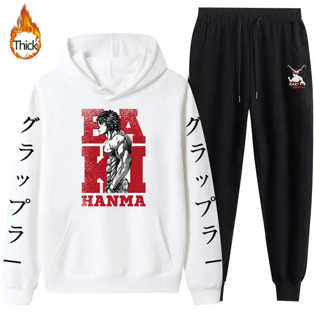 

Baki the Grappler Print Hoodie Set Anime Harajuku Hooded Streetwear Pullover Pants 2 Pieces Set Loose Warm Tracksuit Unisex