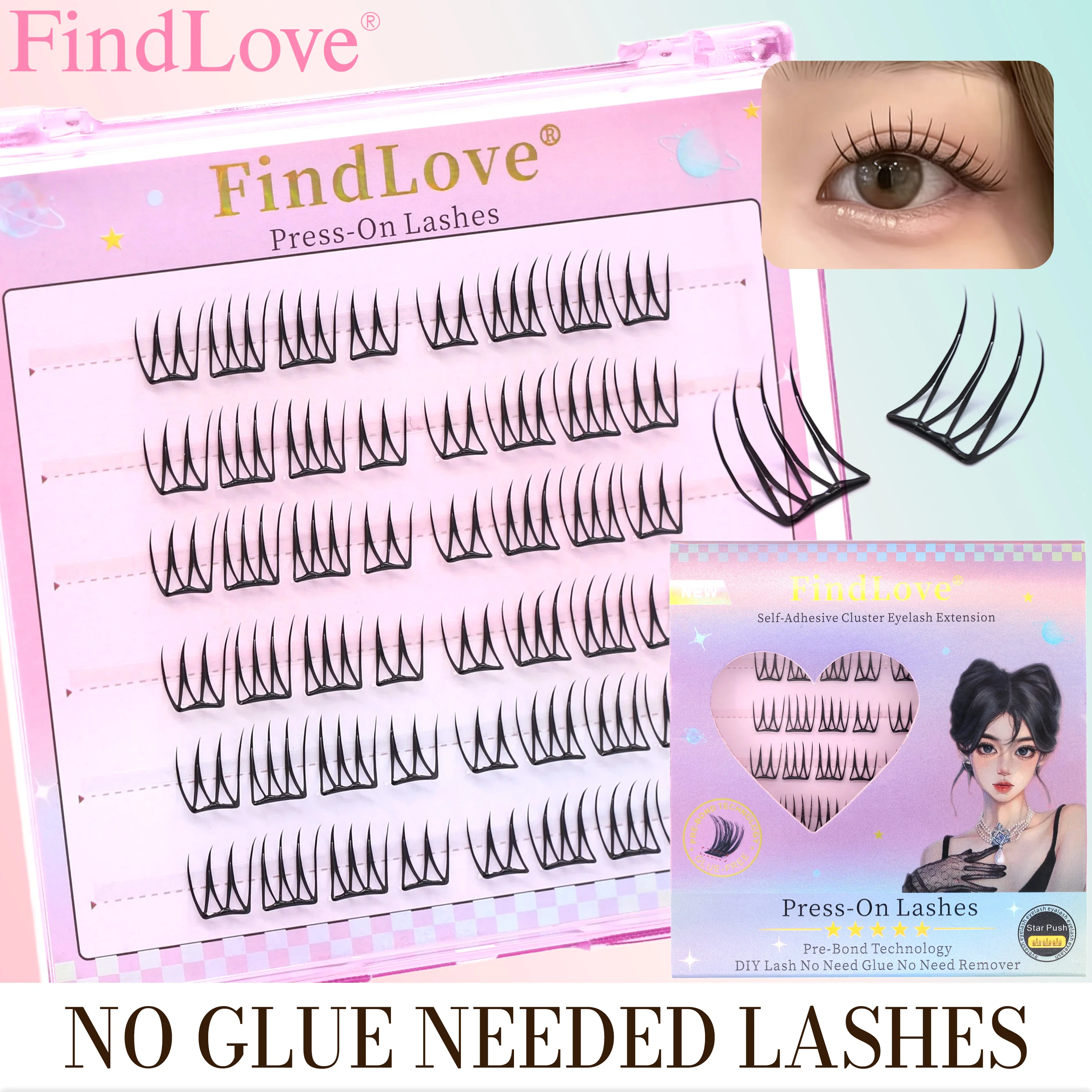 

48 Clusters Thick Girl Group Glue Free Lashes DIY Self Adhesive Segment Lash Reuse 2-3Times Very Sticky Waterproof Long Lasting
