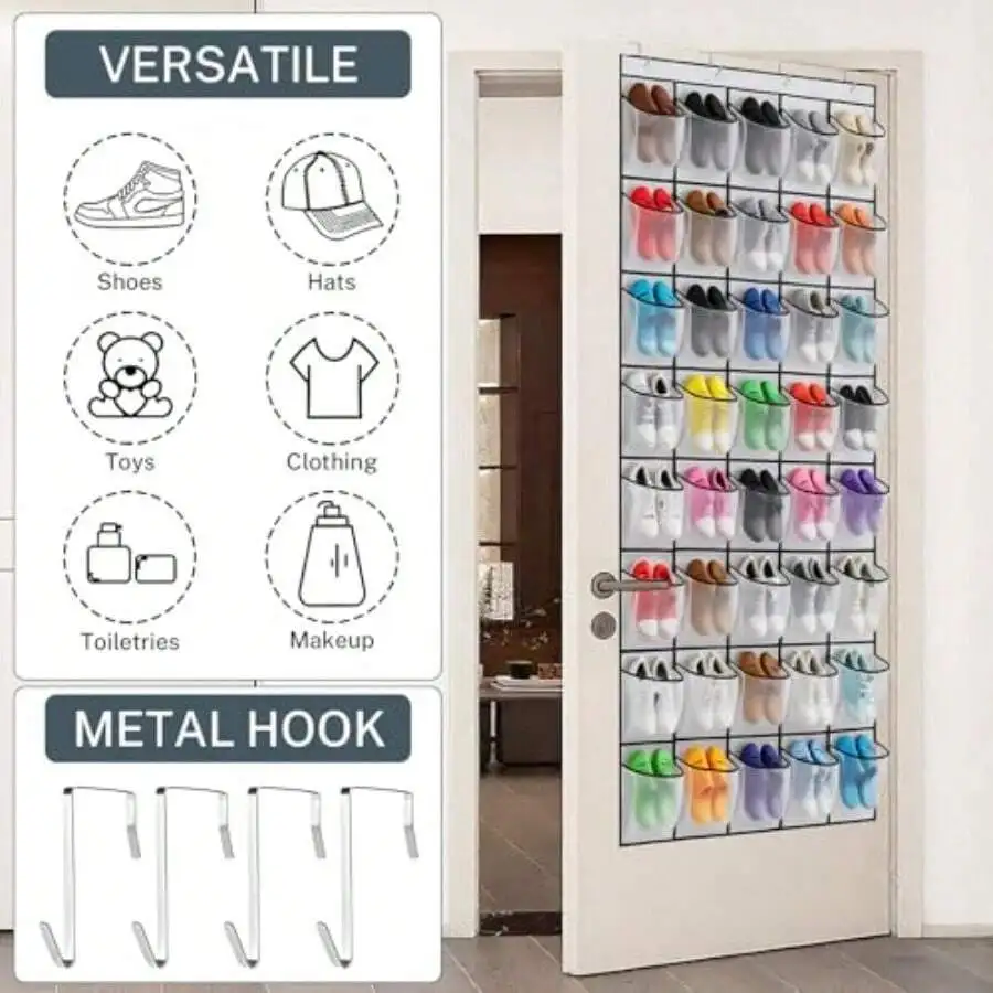 40 Large Mesh Pocket Over The Door Shoe Organizer, Hanging Shoe Rack For Door, Shoes Organizer Hanger With Large Capacity, Shoes