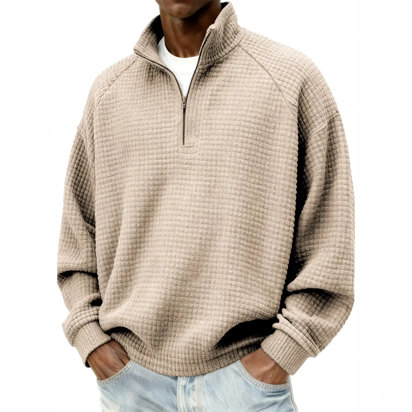 Men Pullovers Sweatshirt Tops Full Sleeve Solid Y2k Streetwear Stand Collar Plaid Sport Loose Splice Casual Work Autumn Winter