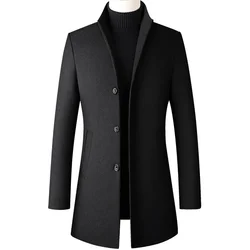 BROWON Brand Long Jackets for Men 2026 New Autumn and Winter Solid Color Men Woolen Coat Business Casual Windbreaker Men Trench