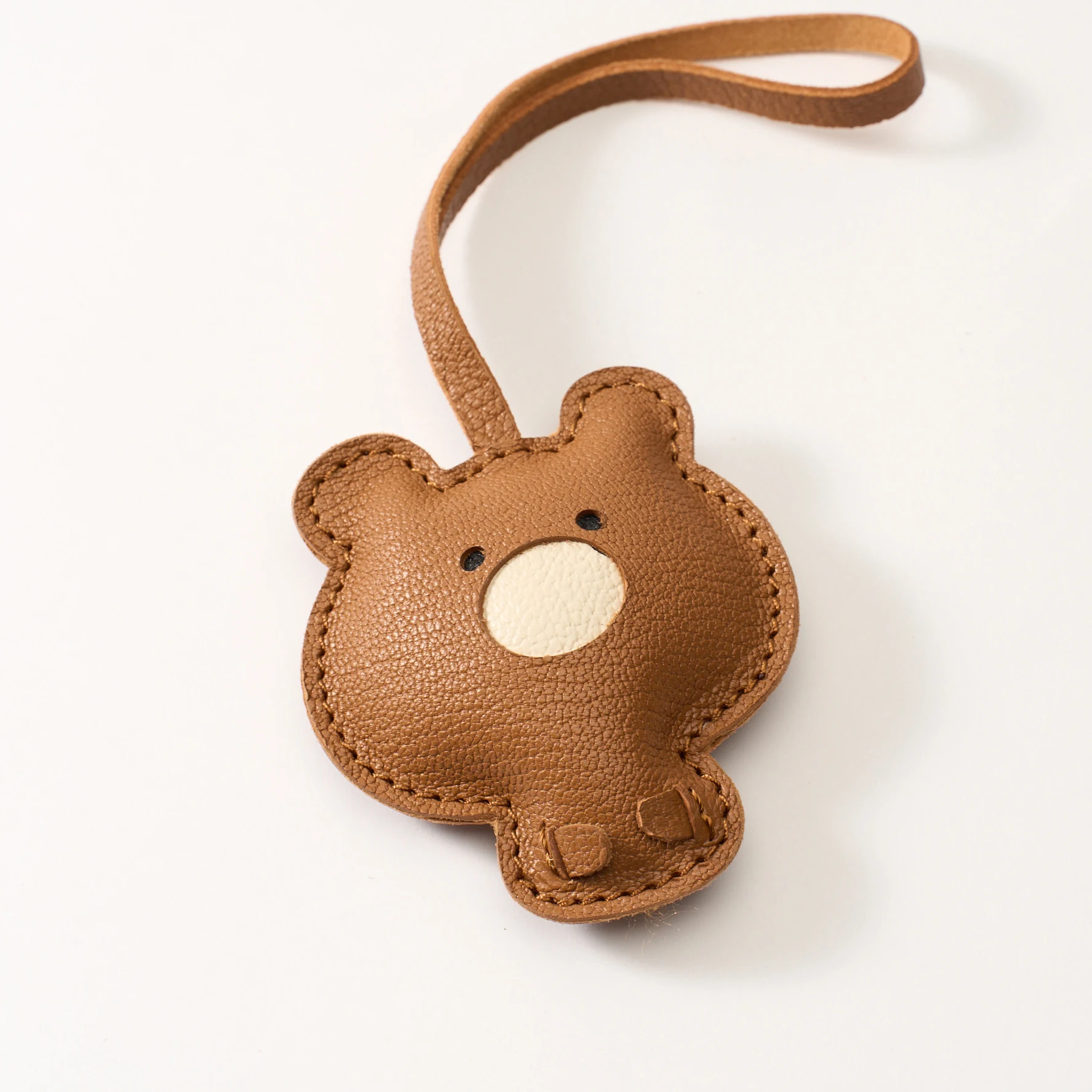 

Handmade genuine leather teddy bear bag charm, cute accessory for backpacks niche leather keychain