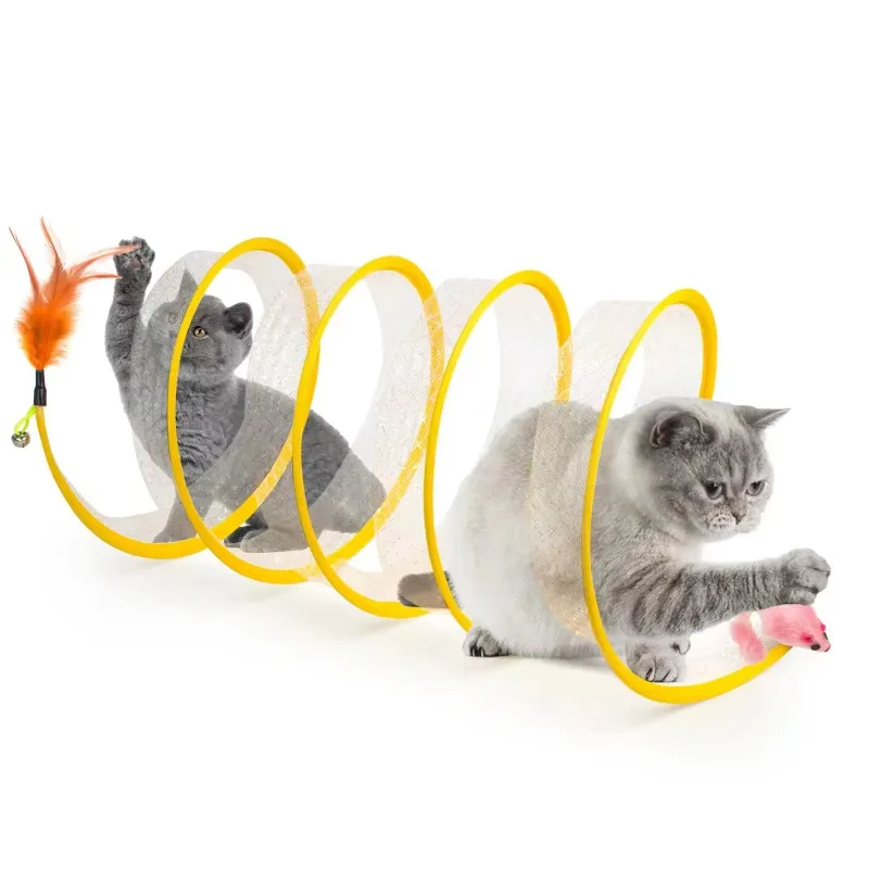 Folded Cat Tunnel S Type Cats Tunnel Spring Toy Mouse Tunnel With Balls And Crinkle Cat Outdoor Cat Toys For Kitten Interactive