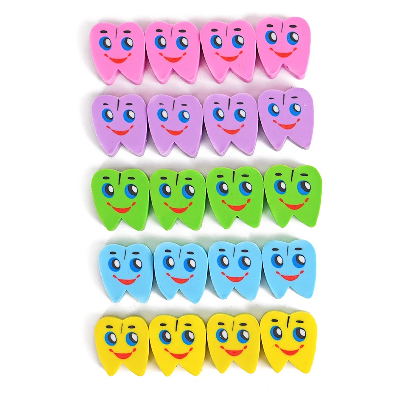 20pcs/bag Cute Tooth Shape Rubber Erasers Dentist Gift Molar Shaped Teeth Eraser Dental Clinic School Gift Student Rubber