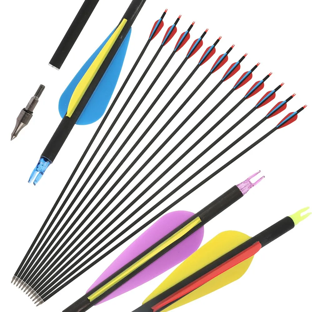 

Archery Hunting Shooting 31.5inch Mixed Carbon Arrow Spine 500 ID 6.2 OD7.8 100grain Tips for Longbow Recurve Bow Training Acc