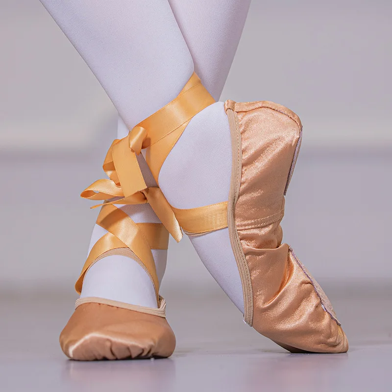 Zapatos de baile de Ballet para niñas, zapatos de punta de Ballet para mujeres, suela suave de satén, zapatos de bailarina para practicar niños con cinta, zapato de baile para adultos