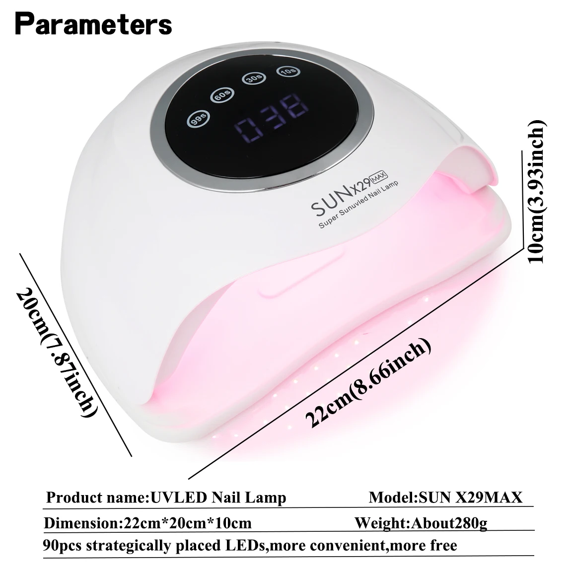 新しい90ビーズUV/LEDプロフェッショナルネイルドライヤー、4つのインテリジェントタイマー付きモードネイルランプ、速乾性ネイル機器