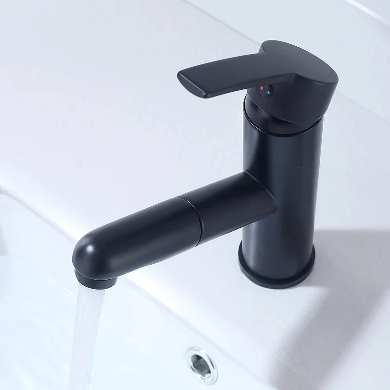 

Pull Out Bathroom Basin Sink Faucet Single Handle Hot And Cold Water Crane Vessel Black Brass Finish Sink Mixer Taps