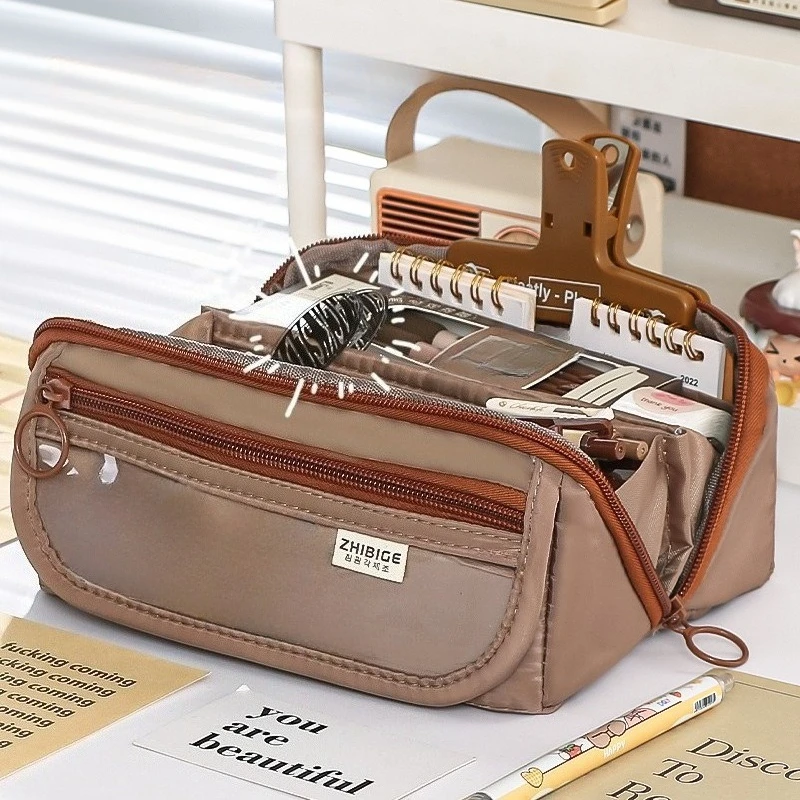 Dopamine Transparent Prism Pen Bag Large Capacity Stationery Box High Beauty Stationery Bag Multi Functional Storage Bag