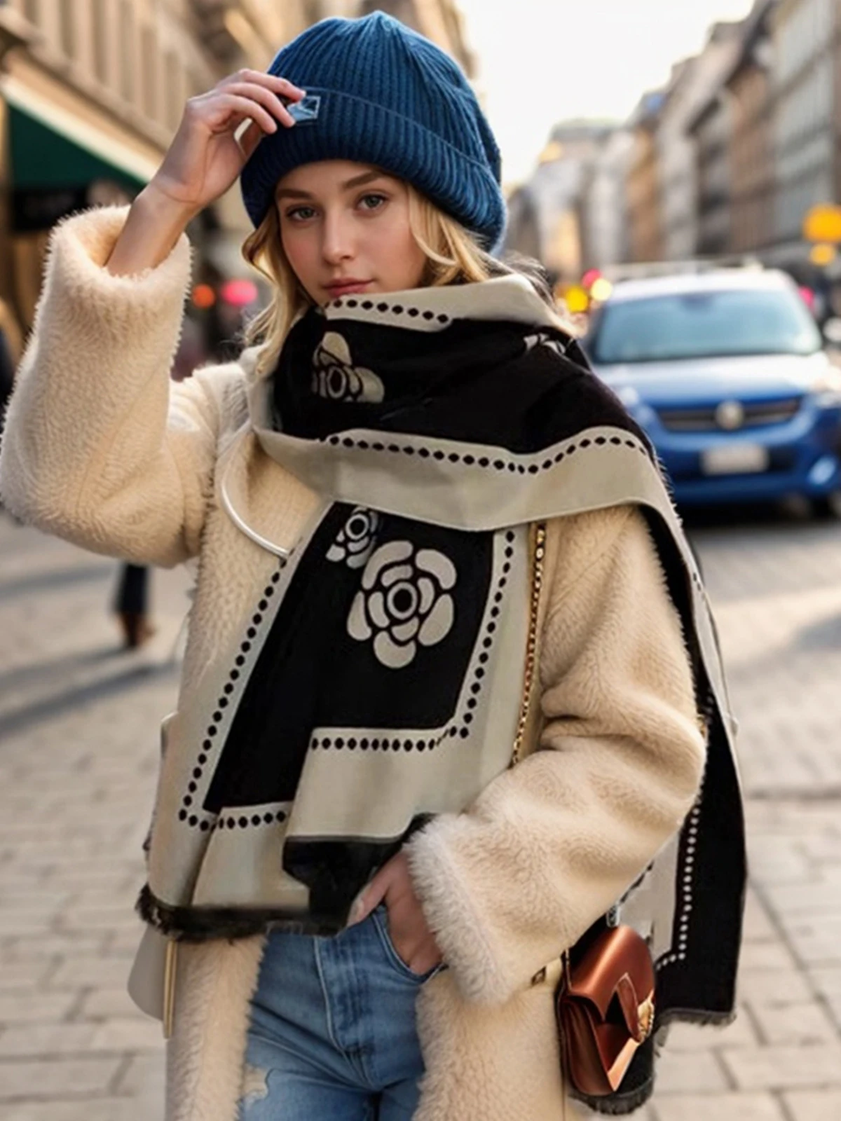 

Fashion double-sided printed scarf, warm and comfortable leisure shawl with neck protection in autumn and winter.