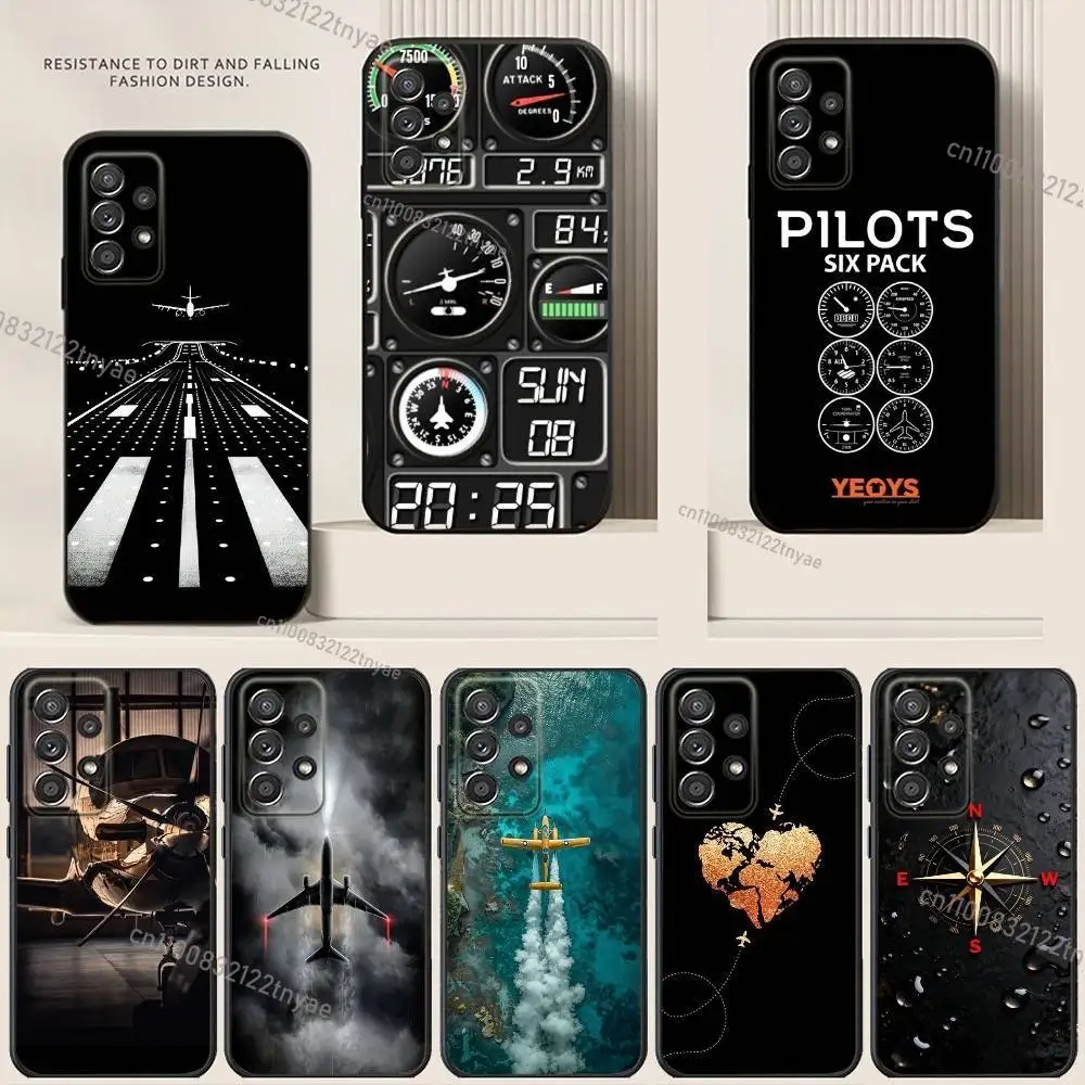 

Aviation Airplane Instrument Phone Case For Samsung S24,21,22,23,30,Ultra,20,Plus,Note,10,9,Black soft silicone case