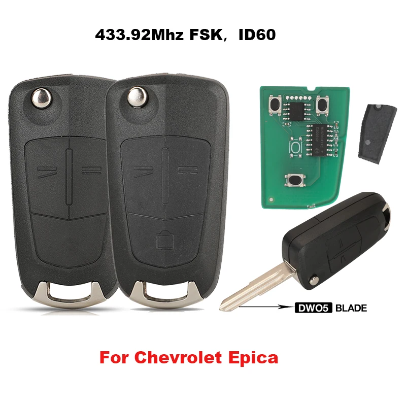 

Jingyuqin дистанционный ключ от машины для Chevrolet Epica 2008-2015, 2/3 кнопки, откидной ключ, 434 МГц, FSK, 4D60, чип, полный ключ