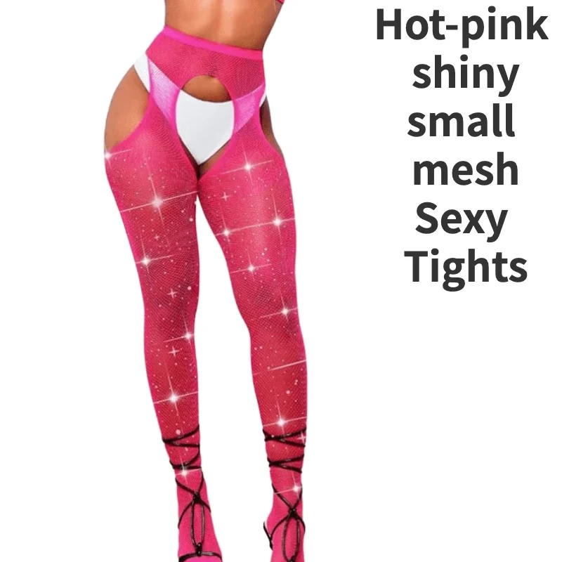 Sexy Stripe Solid Pantyhose Hot Pink Shiny Tights Women\'s High Waist Tights Fishnet Stockings Rhinestone Club Party Wear Hosiery