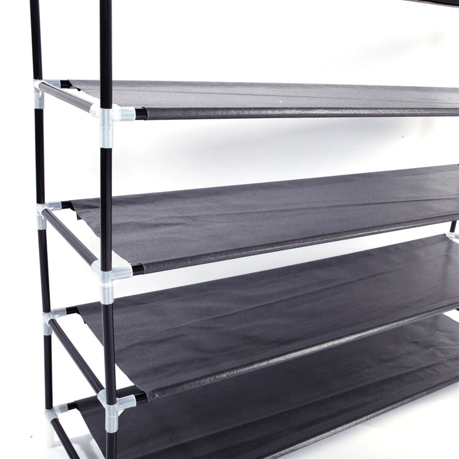 Simple Assembly 5 Tiers Non-woven Fabric Shoe Rack with Handle Black