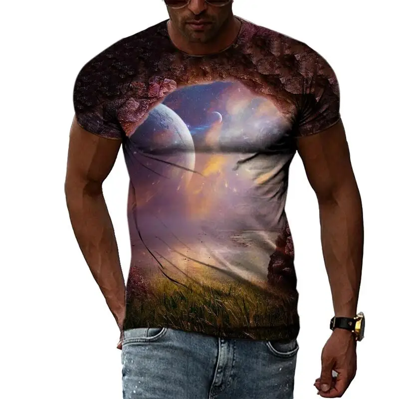 Summer Fashion leisure Natural Scenery landscape t shirts For Men 3D Print Hip Hop Harajuku Personality Round Neck Short Sleeve