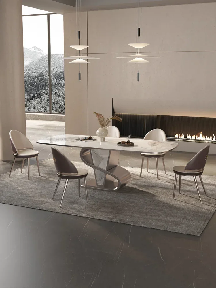 

Rock dining table modern simple luxury rectangular chair combination