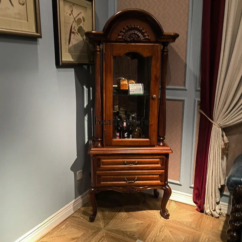 

FG28Classical black walnut American solid wood home corner display cabinet living room with glass locker