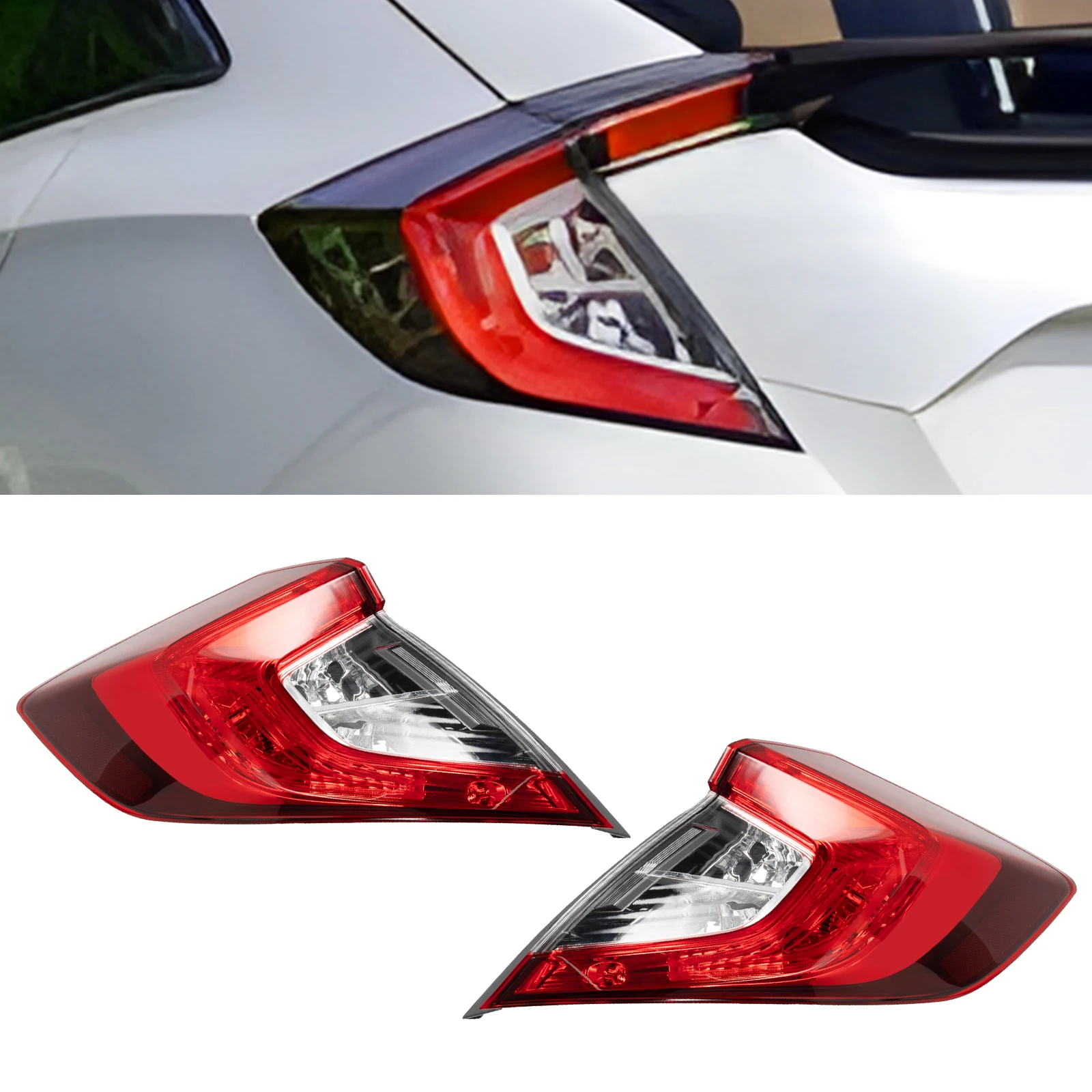 Clear, Red Right Passenger Side Taillight For 2016-2021 Honda Civic With An Excellent UV Protection And High-impact resistance