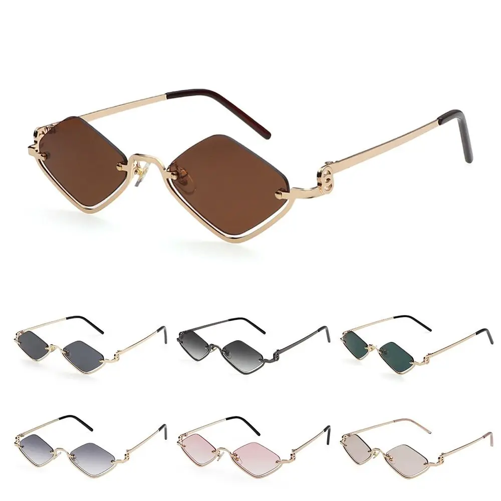 UV400 Protection Diamond-Shaped Women's Sunglasses Small Hip Hop Vintage Shades Metal Narrow Eyewear for Women & Men