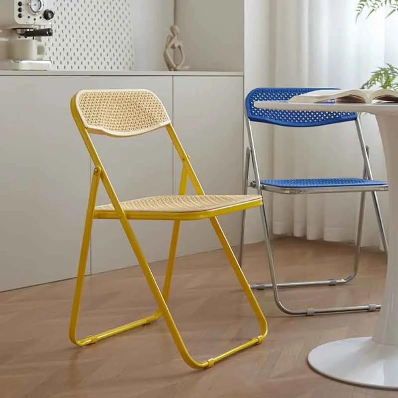 Modern Imitation Rattan Folding Chair, Backrest Folding Stool, Creative Dining Stools, Nordic Furniture,Home Leisure Moving Seat