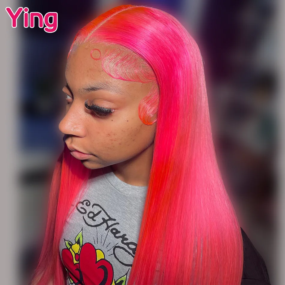 

Ying Hair Bone Straight Pink Colored Brazilian Remy #613 Blonde 13x6 Transparent Lace Front Wigs 180% 13X4 Lace Frontal Wigs