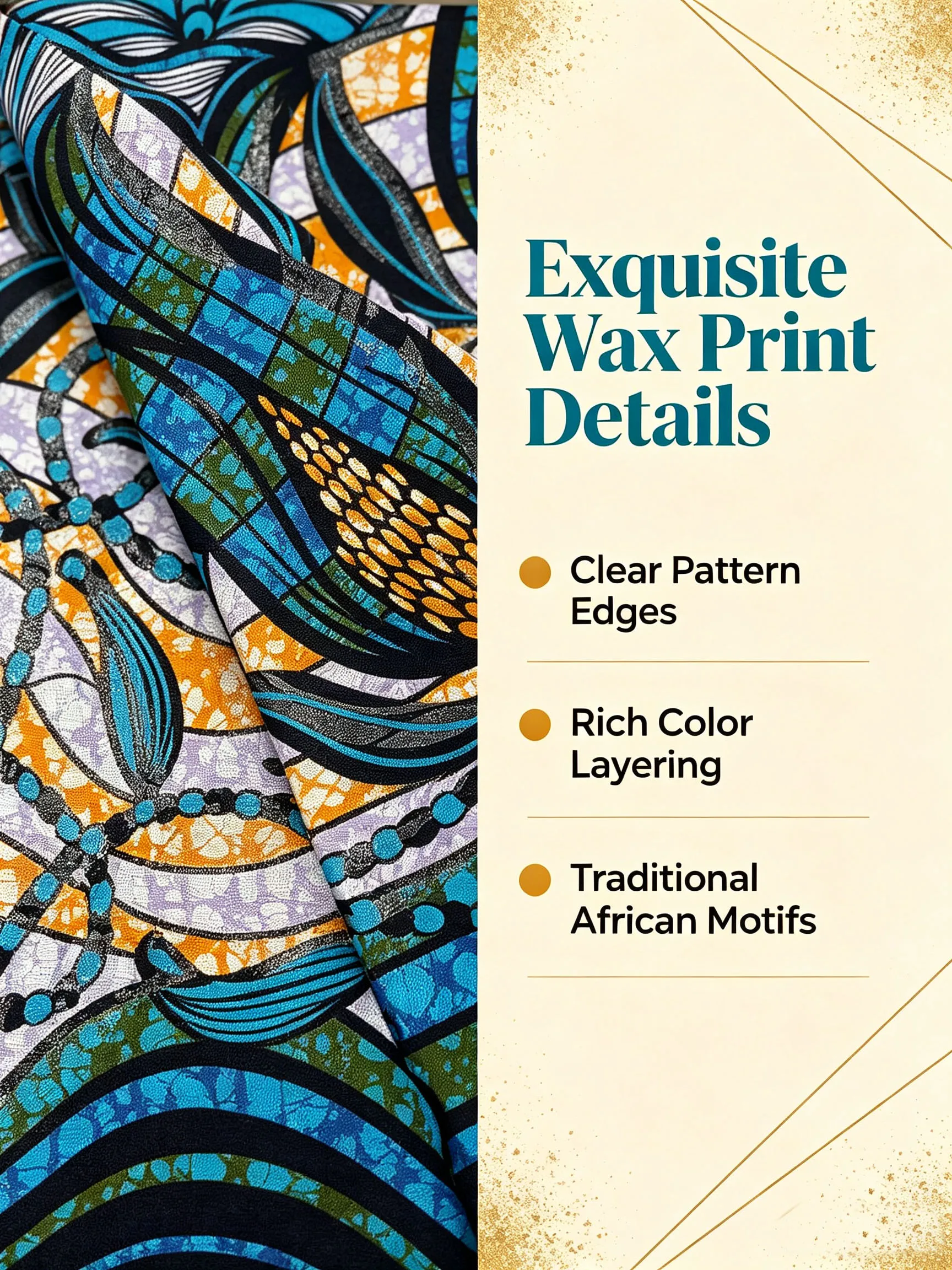High Quality African Ankara Wax Pagne Print Fabric Blue Corn Pattern Gold Glitter Ghana Nigeria Style Cloth For Women Dress view 3