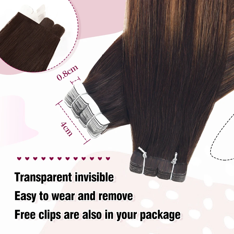 Neitsi Ombre Mini Tape In Human Hair Extensions Straight Adhesive Skin Weft 100% Natural Real Mega Hair 12\