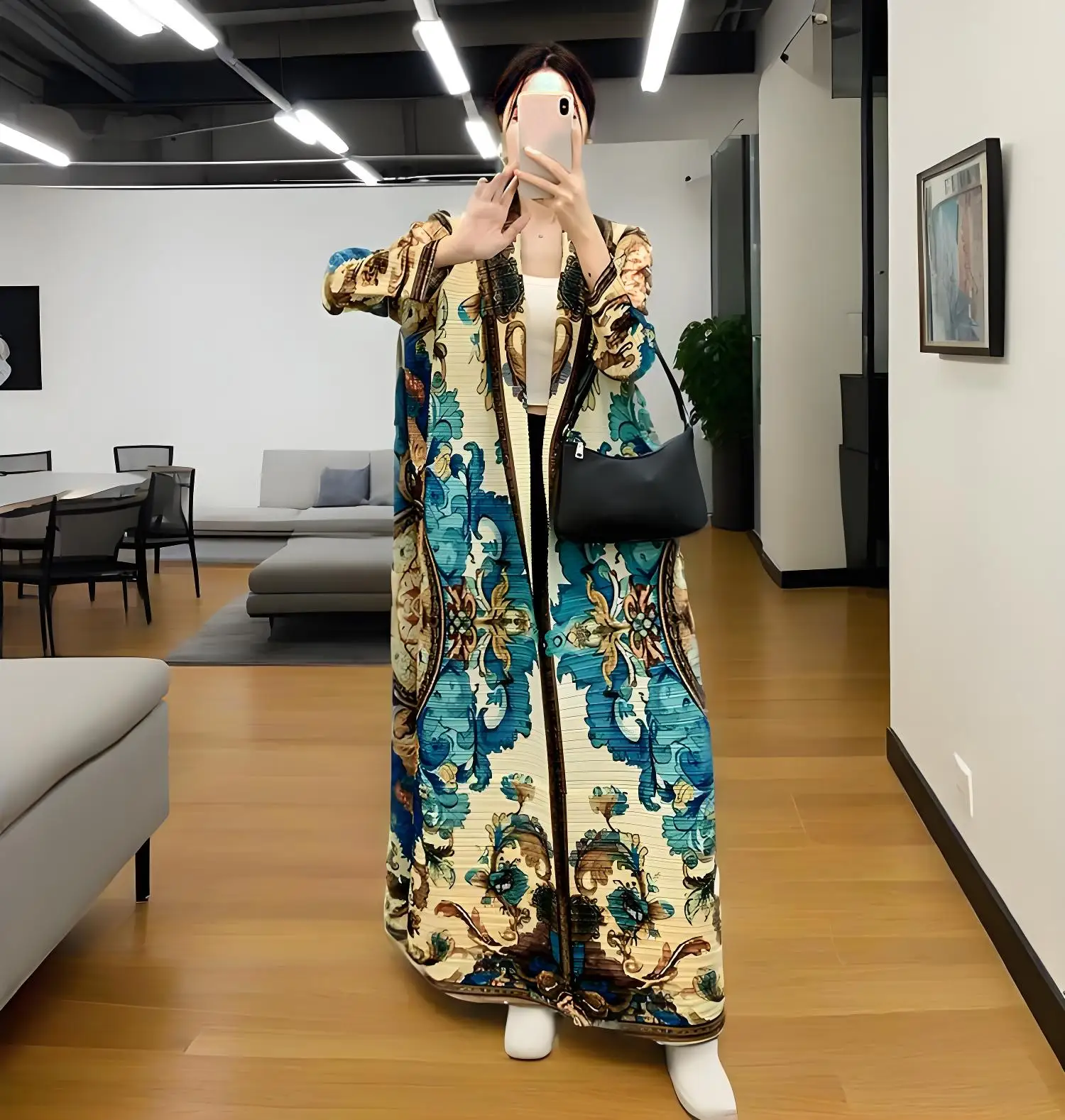 

Miyake Folds 2025 Autumn New Plisse Fashion Versatile Pleated Temperament Loose and Comfortable Color Skinny Long Robe Jacket