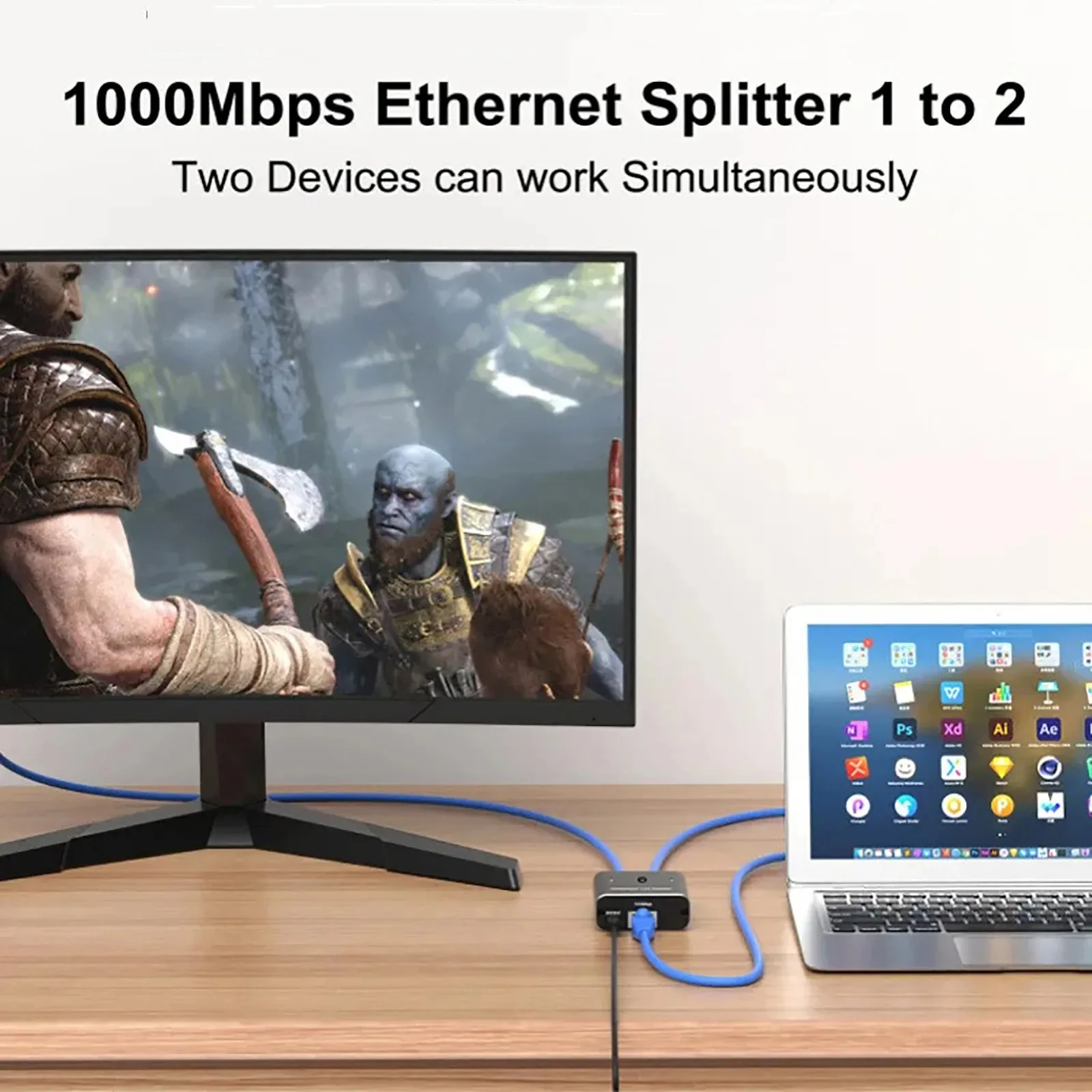 Divisor Ethernet para laptop, divisor de rede 1x2, 2x1, interruptor bi-direção, adaptador Ethernet gigabite